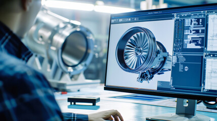 Engineer simulates jet engine design using advanced CAD