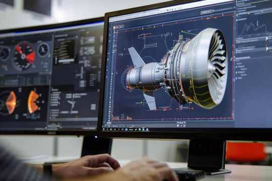 Computer-aided design showing complete jet engine