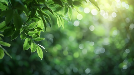 Green Leaves on Bokeh Background with Copy Space