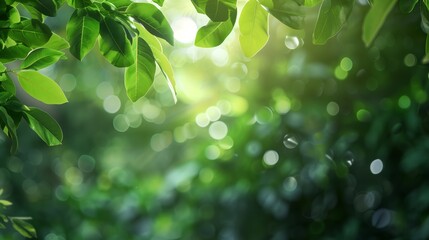 Green Leaves on Bokeh Background with Copy Space
