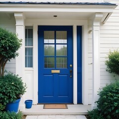 Blue front door close up