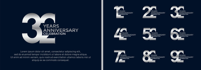 Naklejka premium anniversary logo style set with silver color can be use for celebration moment