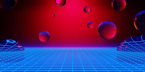 3d illustration rendering of gaming abstract background in scifi cyberpunk style and neon stage display showcase