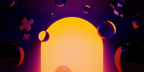 3d illustration rendering of gaming abstract background in scifi cyberpunk style and neon stage display showcase