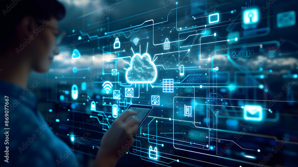 Poster digital transformation change management, internet of things. new technology bigdata and business pr
