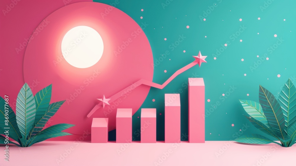 Poster a symbolic illustration of financial concepts, featuring a dynamic graph charting upward growth. the