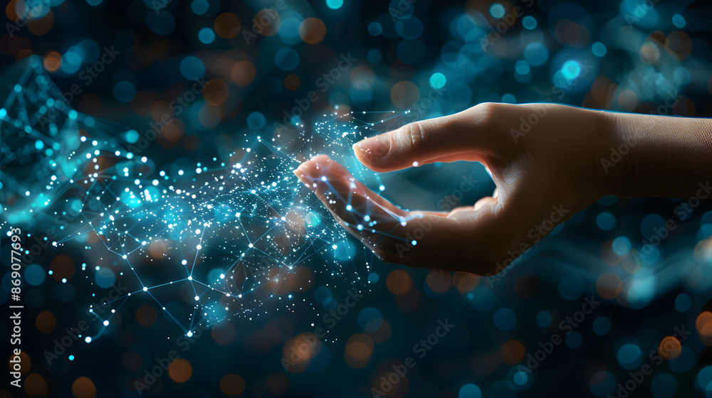 Poster digital transformation conceptual for next generation technology era, ai, machine learning. hands to