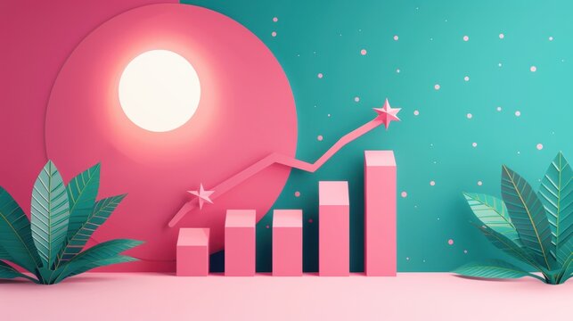 A symbolic illustration of financial concepts, featuring a dynamic graph charting upward growth. The clean, modern design emphasizes the idea of economic success and innovation, with plenty of space