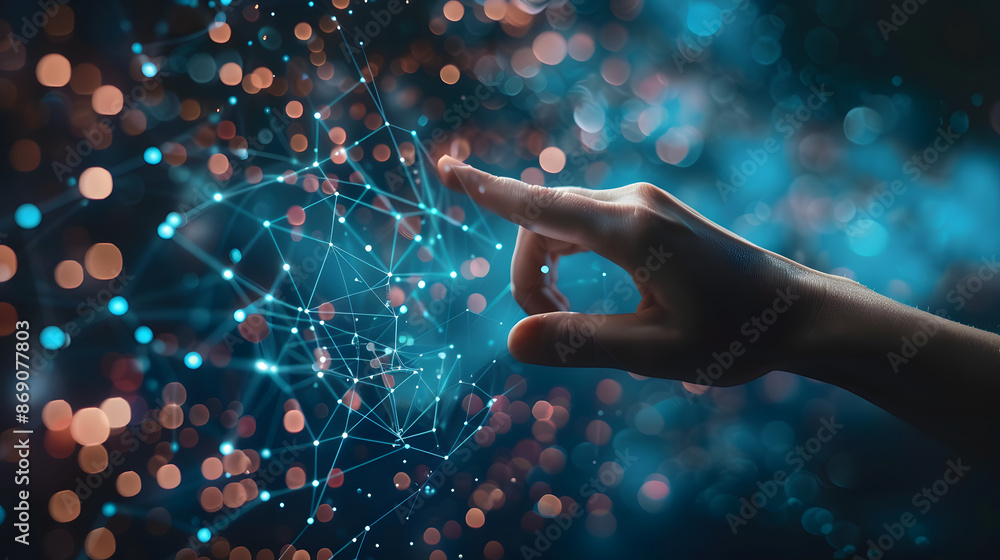 Poster digital transformation conceptual for next generation technology era, ai, machine learning. hands to