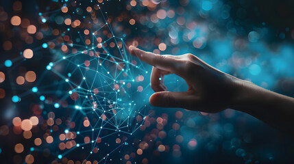 Digital transformation conceptual for next generation technology era, AI, Machine learning. Hands touching the big data structure, Digital data network connections, Data transformatin