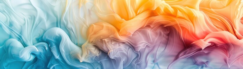Obraz premium Vibrant abstract background with swirling colors of blue, yellow, orange, and purple, blending together in a mesmerizing fluid pattern.