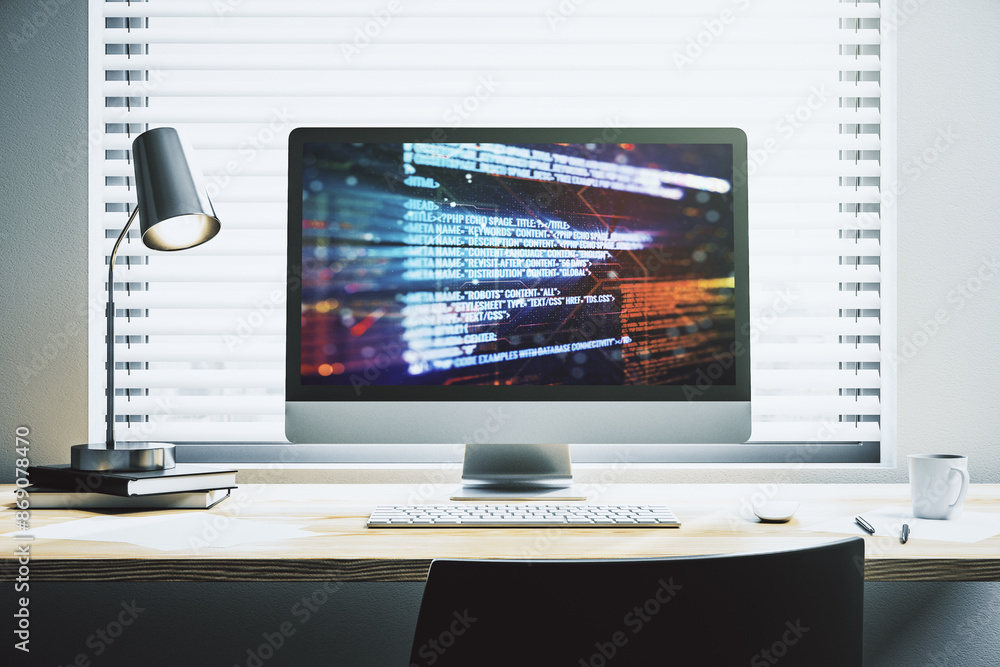Leinwandbilder abstract creative coding concept on modern laptop screen. 3d rendering
