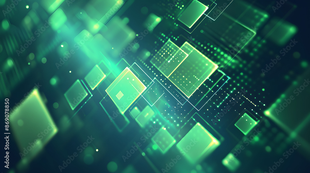 Poster dynamic minimalistic technology and business concept green blue abstract background with square shap