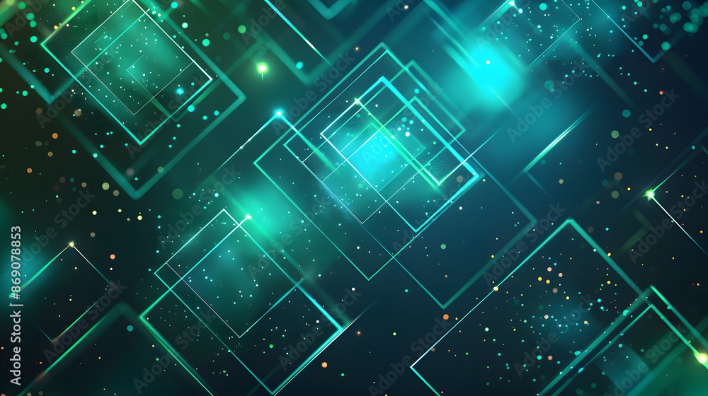 Poster dynamic minimalistic technology and business concept green blue abstract background with square shap