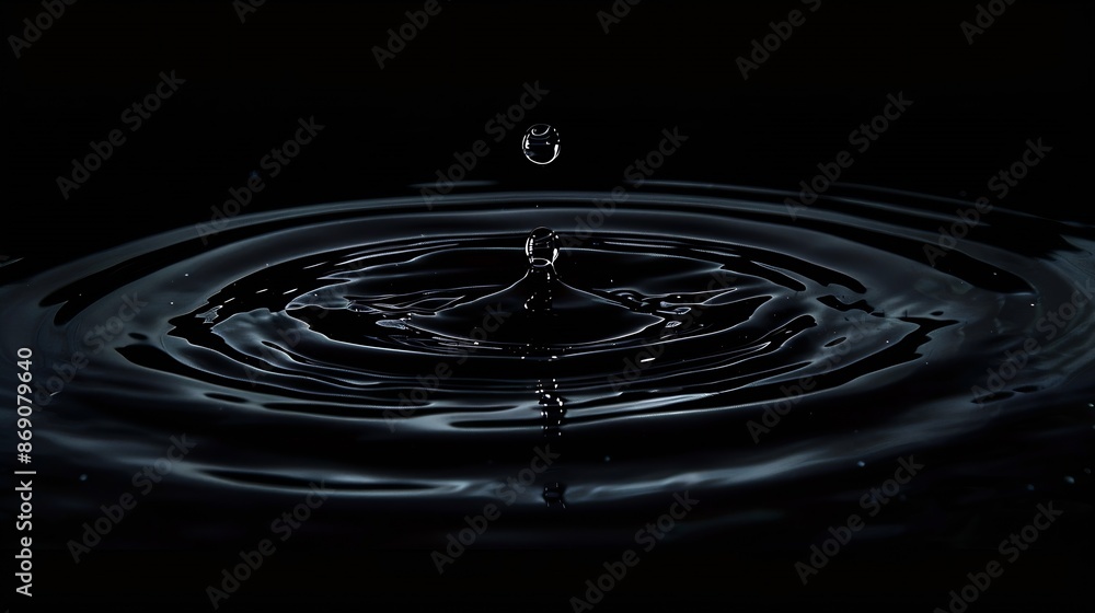 Aufkleber panorama water ripple or water drop splash on black background abstract shape out of the water oil r