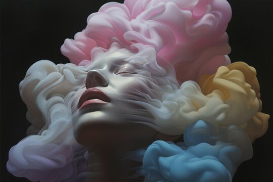 a polymaths polychromatic dream, conceptual portrait with multicolored smoke