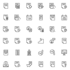 Taxation and Accounting line icons set