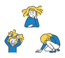 精神的に不調な女性のイラストセット