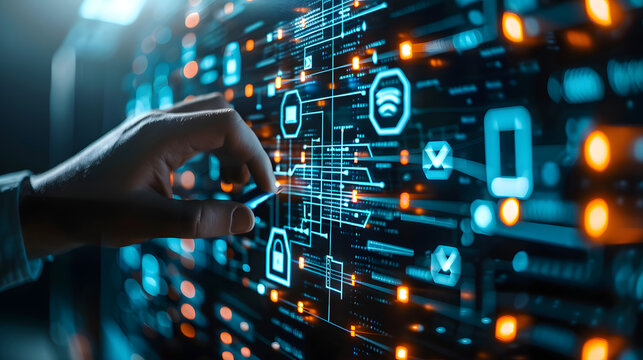 IT technician working on network programming with online technology. Protecting information on the internet with cyber security management. High quality photo