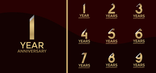 anniversary logo style set with silver, gold color and slash can be use for celebration moment