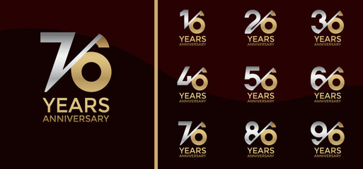 anniversary logo style set with silver, gold color and slash can be use for celebration moment