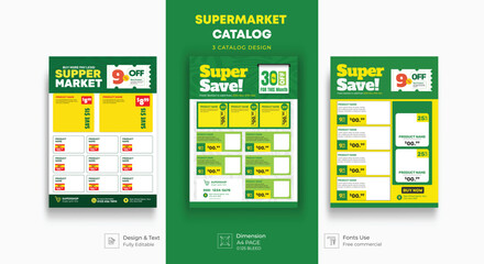 Supermarket product promotion flyer template. Supermarket flyer with discounts. organic grocery banner for supermarket product catalog