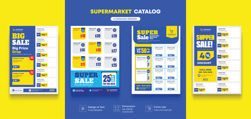 Supermarket product promotion flyer template. Supermarket flyer with discounts. Minimalist layout banner for supermarket product catalog