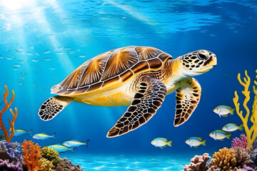 Obraz premium A giant sea turtle swimming elegantly undersea