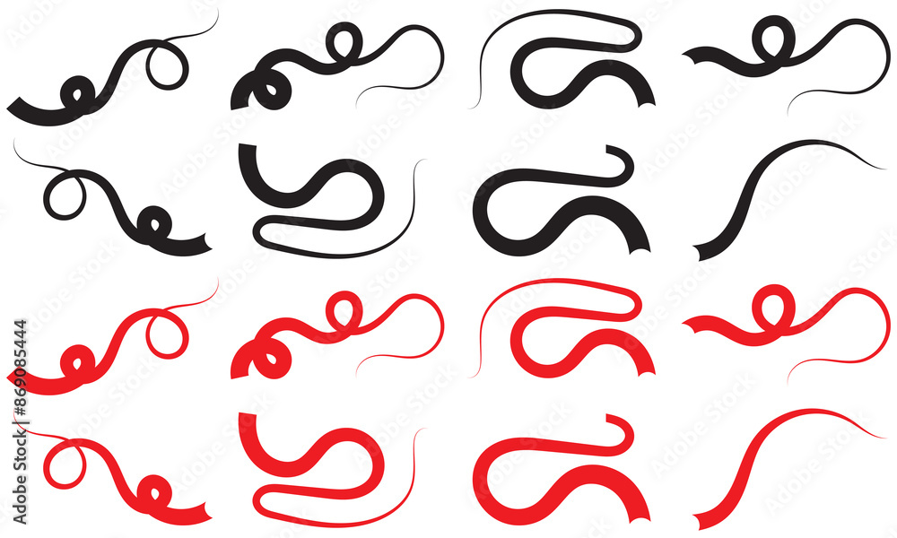 Poster red and black squiggle brush scribble underline. marker pen emphasis highlight red swoosh stroke. ve