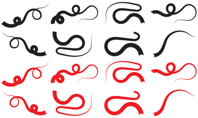 Red and black squiggle brush scribble underline. Marker pen emphasis highlight red swoosh stroke. Vector swoosh brush underline set for accent, marker emphasis squiggle element. Vector. EPS 10