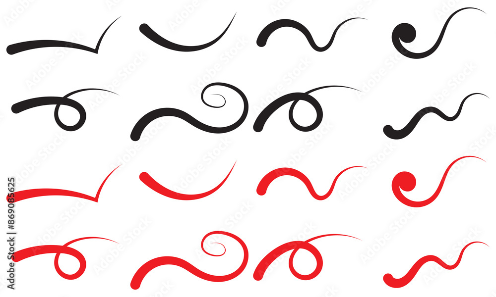 Poster red and black squiggle brush scribble underline. marker pen emphasis highlight red swoosh stroke. ve