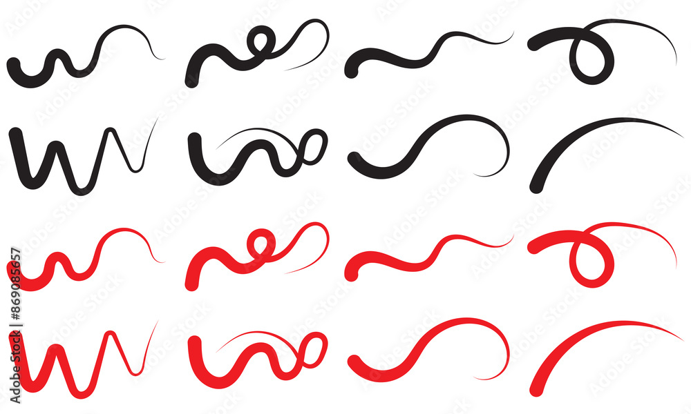 Poster red and black squiggle brush scribble underline. marker pen emphasis highlight red swoosh stroke. ve