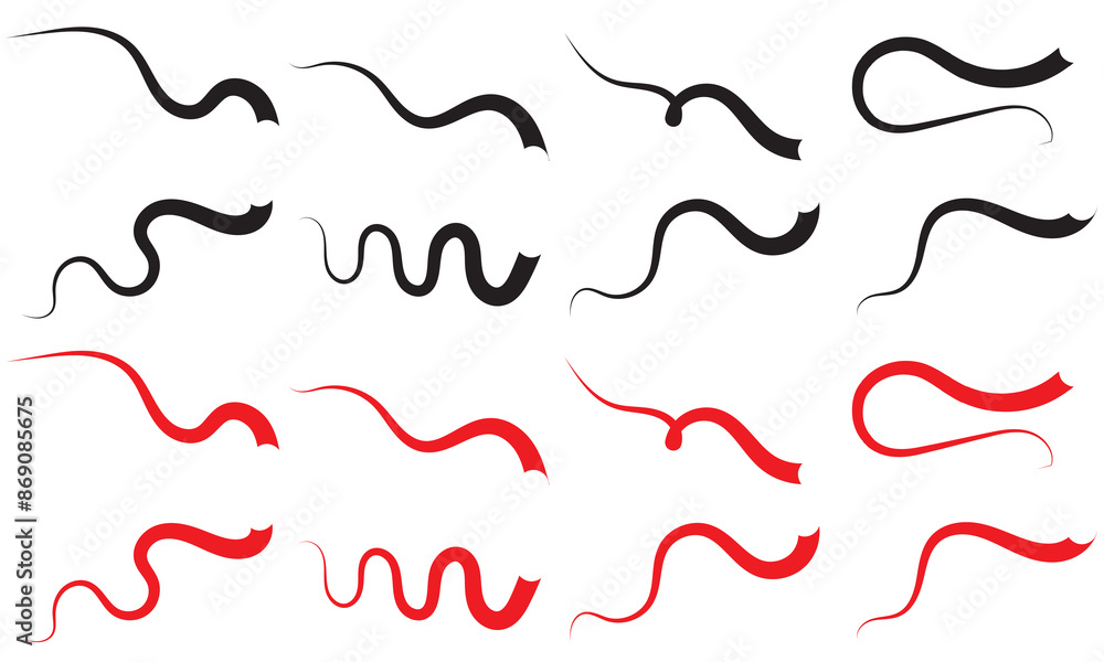 Poster red and black squiggle brush scribble underline. marker pen emphasis highlight red swoosh stroke. ve
