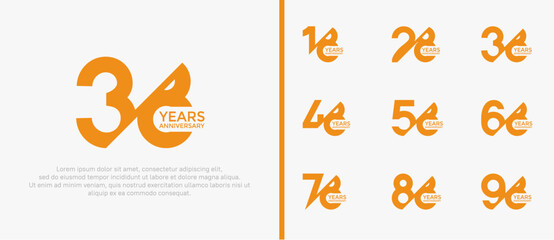 anniversary logo style set, yellow color with slash can be use for celebration moment