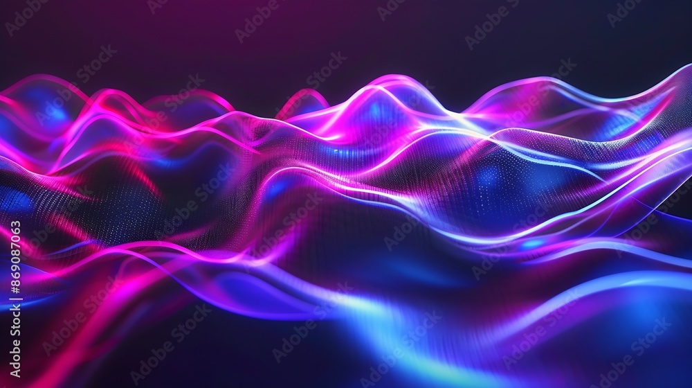 Poster Abstract waves shape glowing in ultraviolet spectrum Background for banner backdrop or texture for 3D mapping : Generative AI