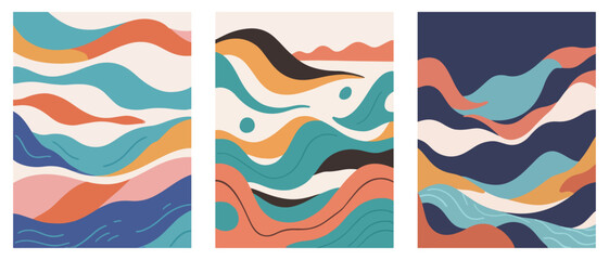 Set of Modern Colorful Abstract Wave Backgrounds