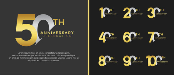 anniversary logo style set with gold and silver color can be use for celebration moment