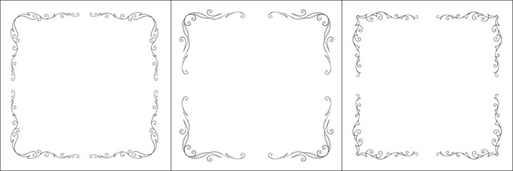 Set of three thin vector decorative frames. Black and white. Vector frame for all sizes and formats. Isolated vector illustration.	
