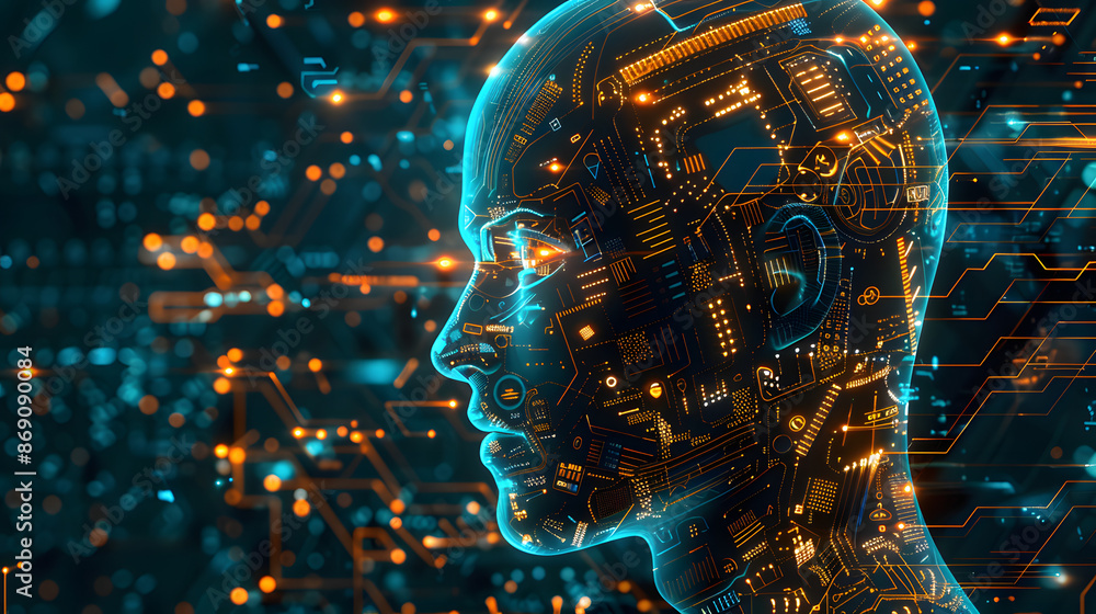 Poster transformation technology innovation background illustration artificial intelligence, learning autom