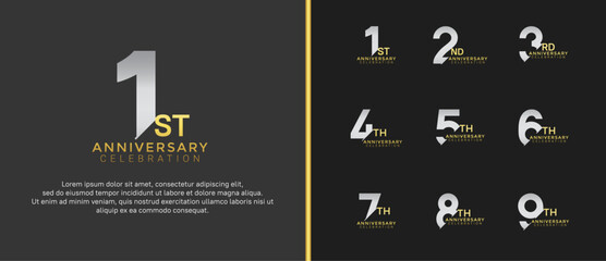 anniversary logo style set with gold and silver color can be use for celebration moment