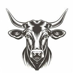 Naklejka premium Rural landscape with cow in meadow, trees and blue sky with clouds, fresh natural product, vector illustration. Generative AI