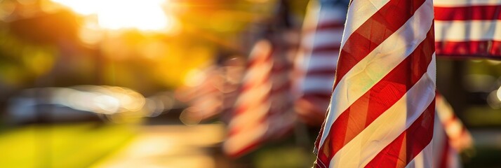Obraz premium American Flags in the Golden Hour