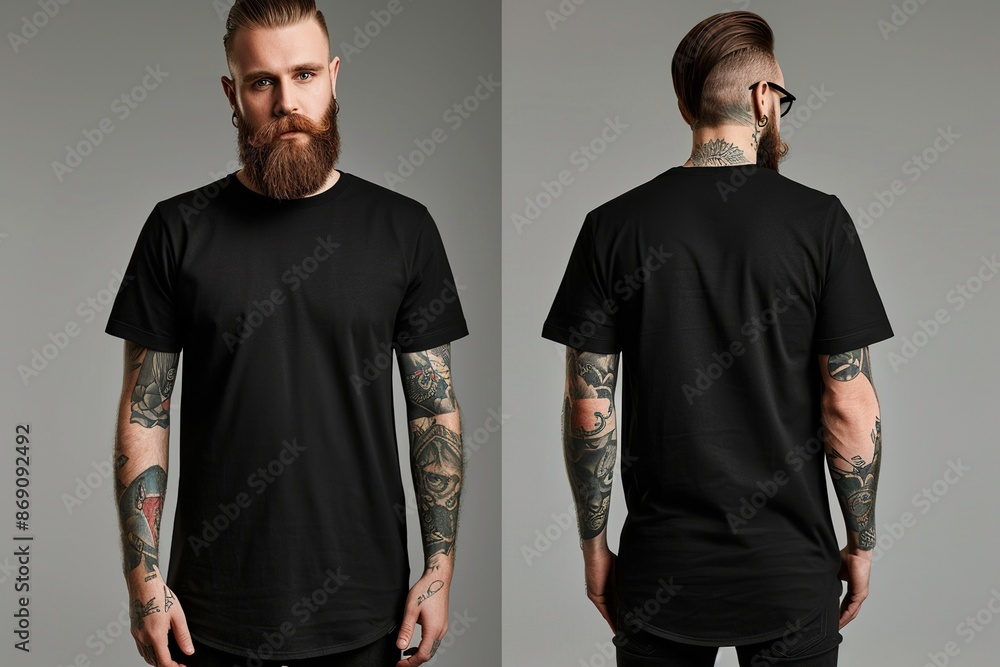 Canvas Prints Tattooed Man in Black T-shirt Front and Back View