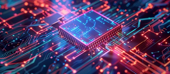 Obraz premium Glowing Circuit Board with Integrated Chip