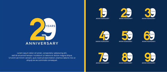 anniversary logo style set with yellow and white color can be use for celebration moment