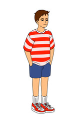 Male Character wearing Striped T-Shirt, Shorts & Sneakers