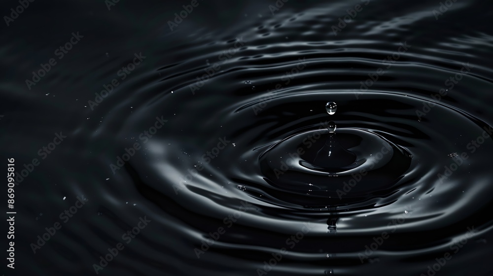 Aufkleber panorama water ripple or water drop splash on black background abstract shape out of the water oil r