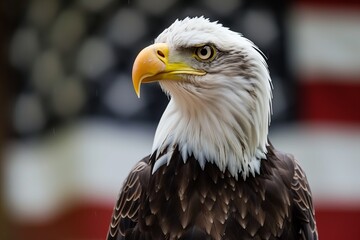 Obraz premium Majestic bird eagle with beak. Nature s American head raptor. Symbol eye wildlife portrait. Prey wild white animal. Feathers hunter bald yellow predator. America black haliaeetus
