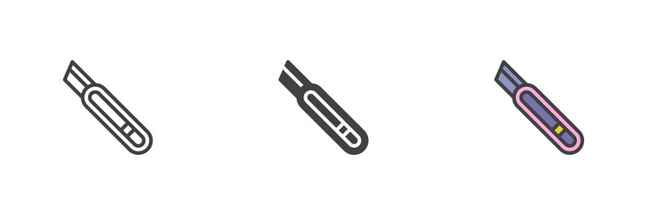 Stationery knife different style icon set