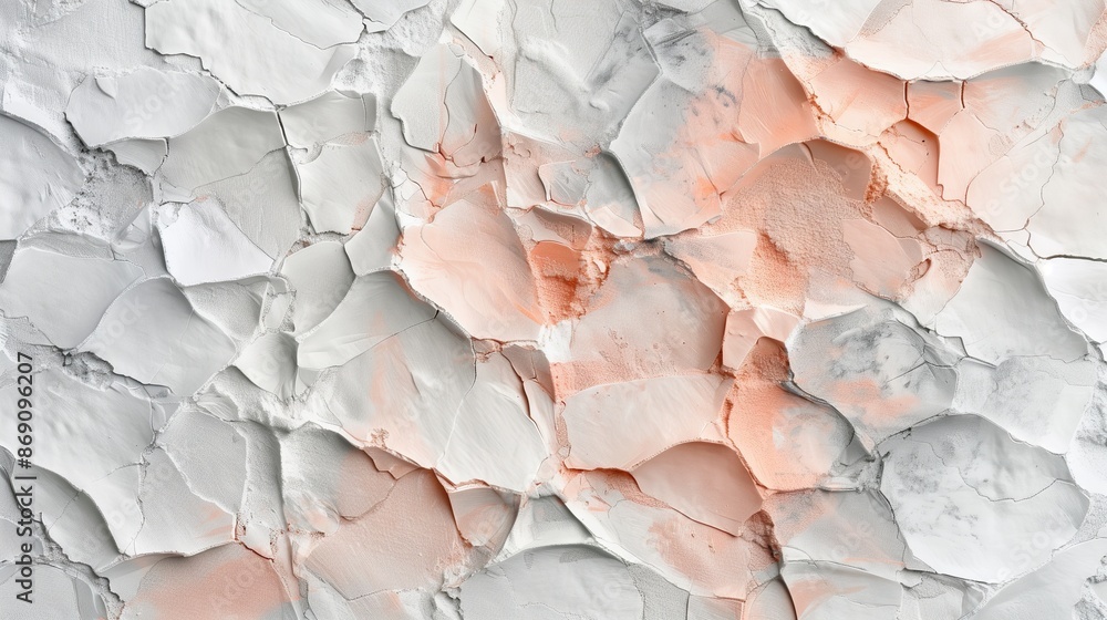 Poster a background blending peach fuzz, grey, and white textures in a unique, non-repetitive modern patter